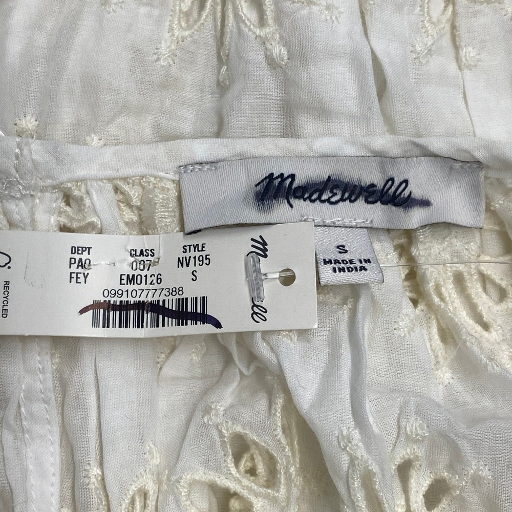 Madewell Top Womens Small Embroidered Shirred Puff Sleeve Eyelet Cream NV195 - Picture 8 of 9